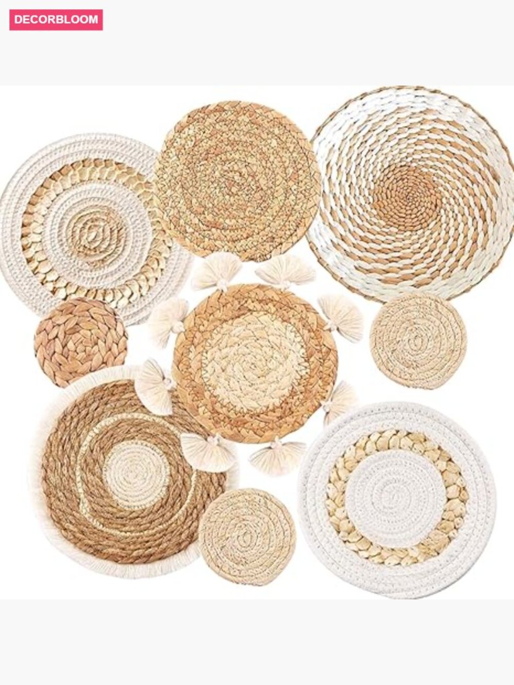 9 Piece Boho Wall Baskets Set - Seagrass Rattan Wicker Hanging Decor